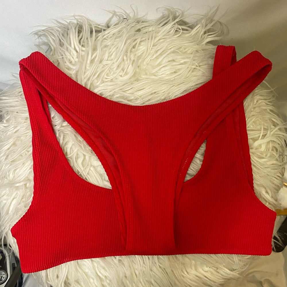White fox red ribbed bikini size s/m